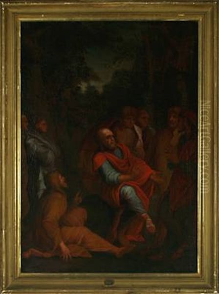 Scene From Acts, An Apostle Spreading The Christian Word Oil Painting by Hendrik Krock