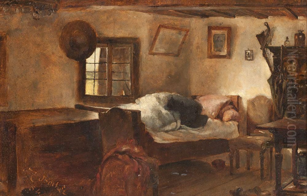 Interieur Oil Painting by Carl Ludwig Friedrich Becker