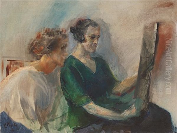 To Kvinner Ser Pa Kunst Oil Painting by Christian Krohg
