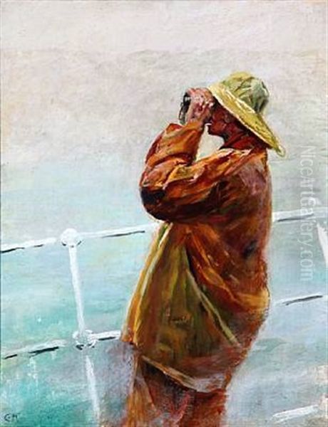 Pa Udkig. Oslo Fjord Oil Painting by Christian Krohg