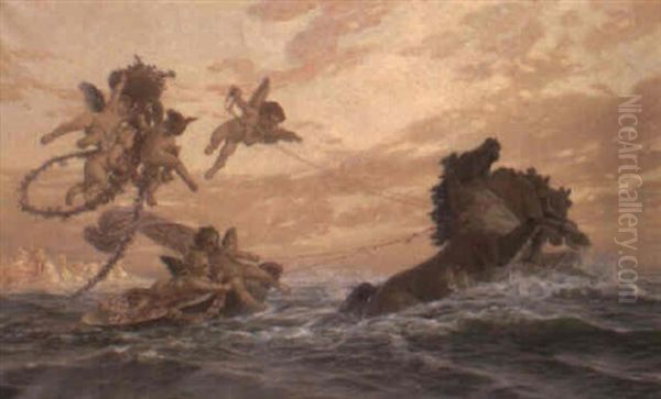 Poseidon Och Amfitrites Brollop Oil Painting by Julius Johann Ferdinand Kronberg