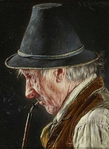 Pfeife Rauchender Bauer Oil Painting by Carl Kronberger