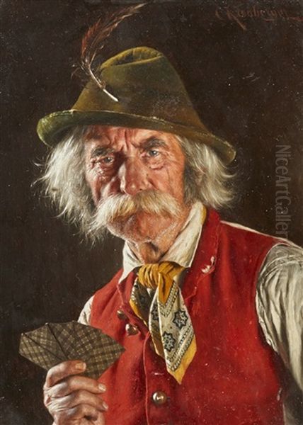 The Cardplayer Oil Painting by Carl Kronberger