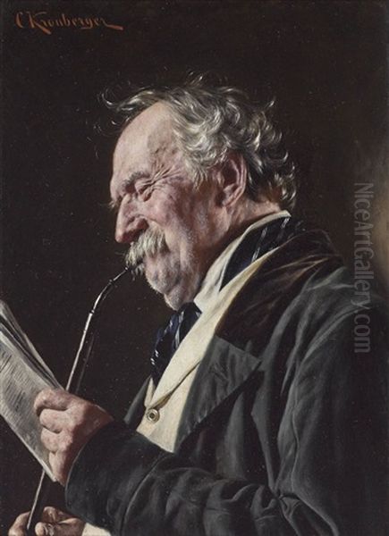 Pfeifenraucher Mit Zeitung Oil Painting by Carl Kronberger