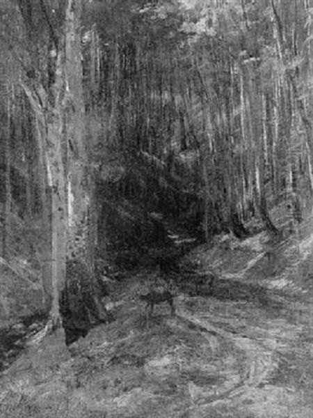 Rehe Auf Der Waldlichtung Oil Painting by Christian (Johann Christian) Kroener