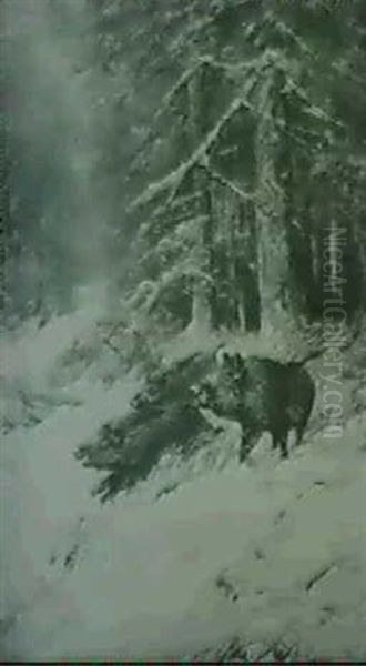 Wildschweine Oil Painting by Christian (Johann Christian) Kroener