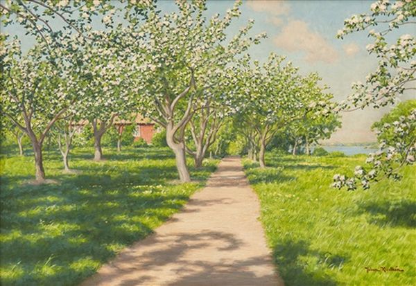 Varlandskap Med Blommande Frukttrad Oil Painting by Johan Fredrik Krouthen