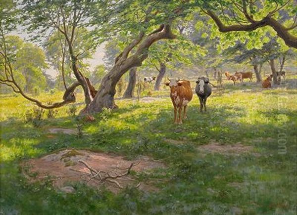 Kor Pa Gronbete Oil Painting by Johan Fredrik Krouthen