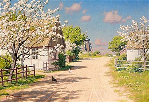 Sommarlandskap Med Blommande Frukttrad Oil Painting by Johan Fredrik Krouthen
