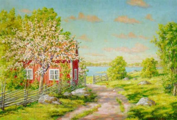 Blommande Frukttrad Oil Painting by Johan Fredrik Krouthen