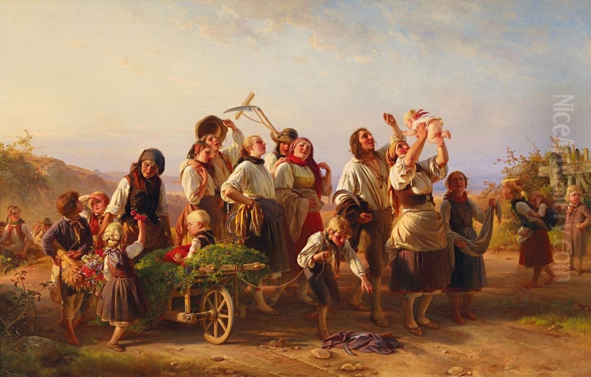 Heimkehrendeschnitter Oil Painting by Jakob Becker