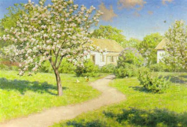 Blommande Tradgard Oil Painting by Johan Fredrik Krouthen