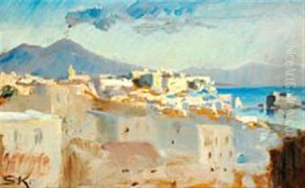 Anacapri In Sunshine With Vesuvio Oil Painting by Peder Severin Kroyer