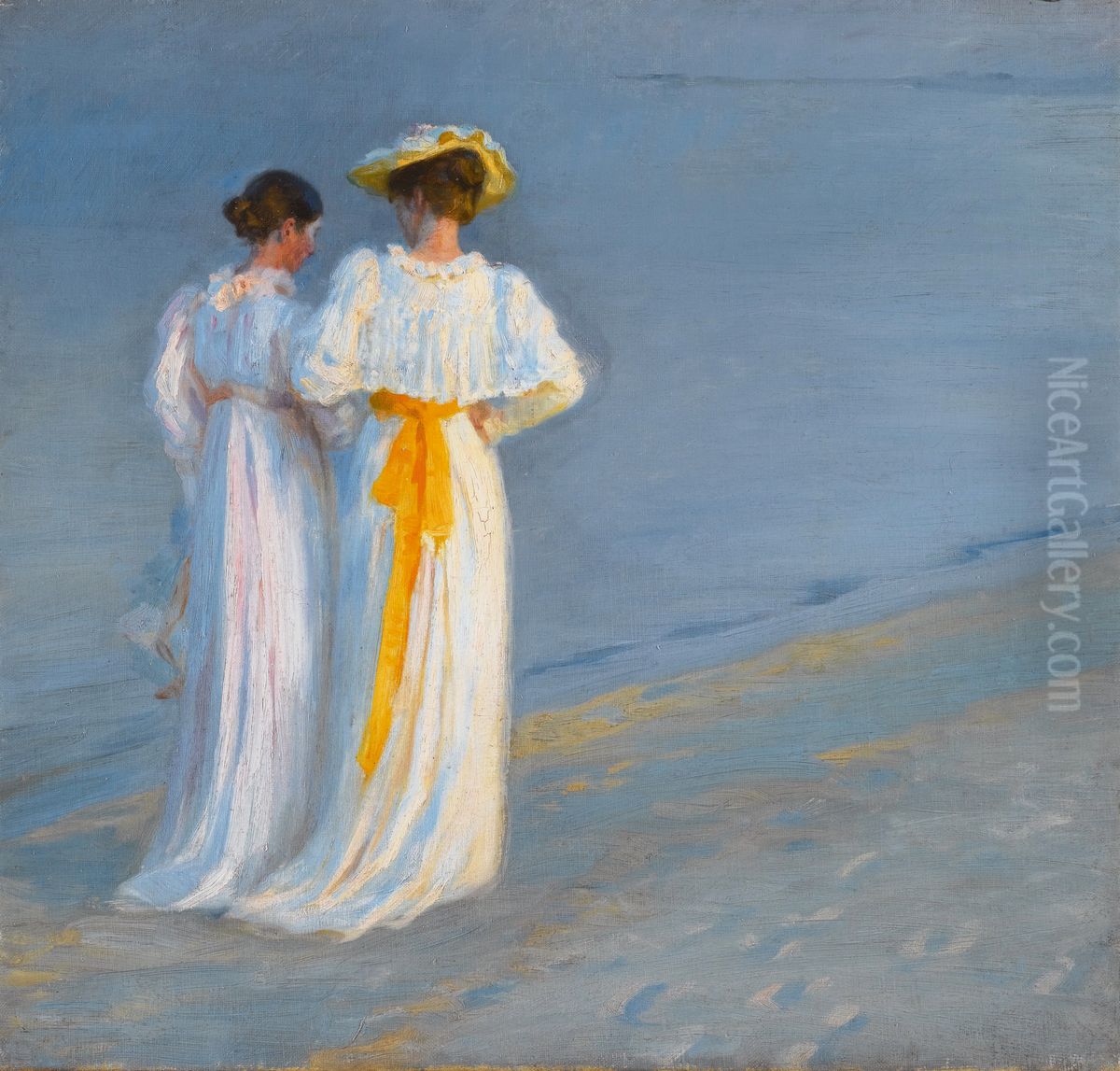 Anna Ancher And Marie Kroyer On The Beach At Skagen Oil Painting by Peder Severin Kroyer