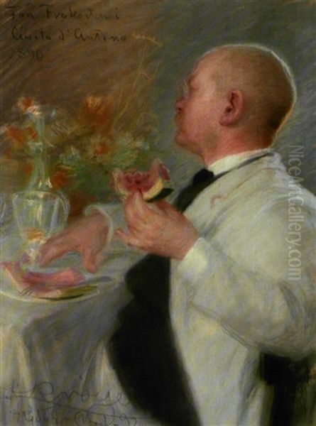 Fra Frokosten I Civita D'antino 1890 Oil Painting by Peder Severin Kroyer