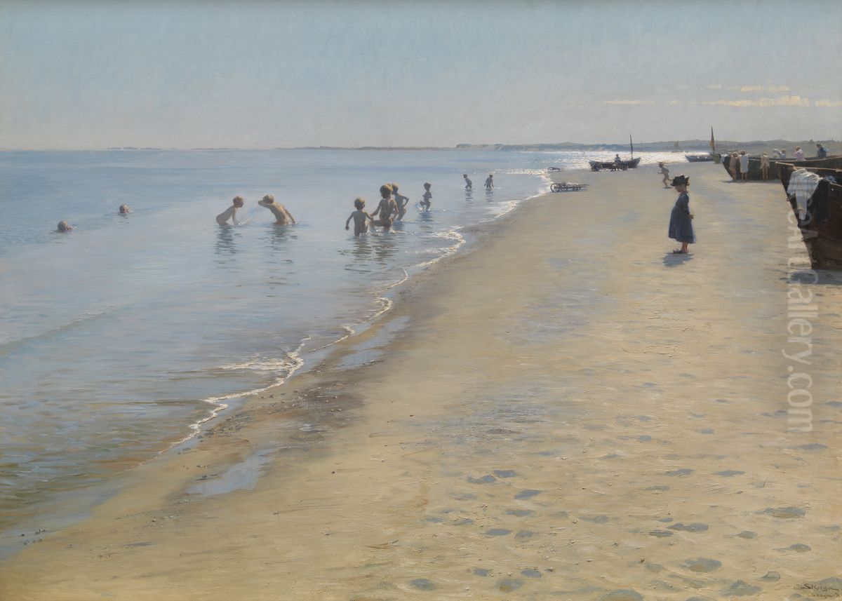 Summer Day At Skagen South Beach Oil Painting by Peder Severin Kroyer