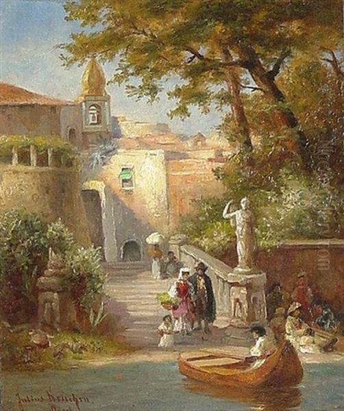 Uferpartie Einer Suditalienischen Stadt Oil Painting by Julius Kruchen