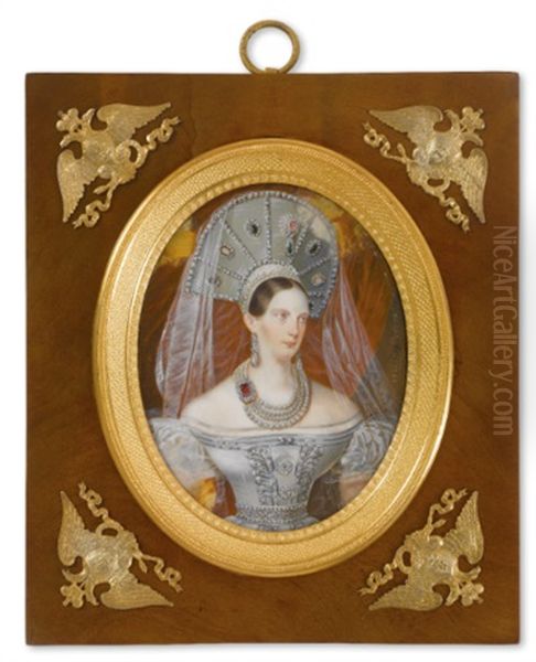 A Portrait Of Empress Alexandra Fedorovna Oil Painting by Franz Kruger