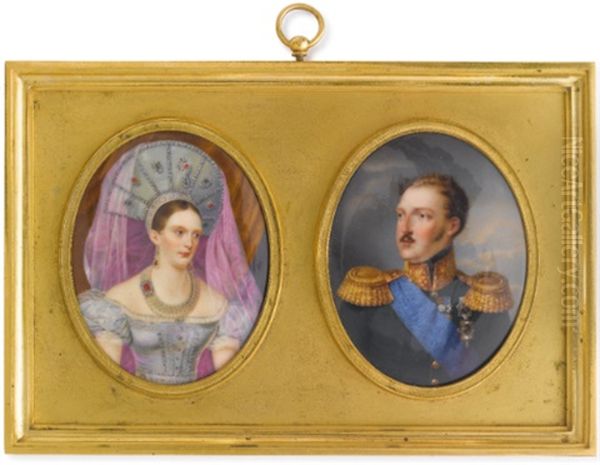 Portrait Of Emperor Nicholas I (+ Portrait Of Emperor Alexandra Fedorovna; Pair) Oil Painting by Franz Kruger