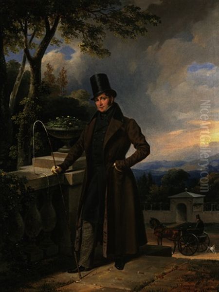 Portrait Ludwig Adolph Friedrich Furst Zu Sayn-wittgenstein Im Schlosspark Oil Painting by Franz Kruger