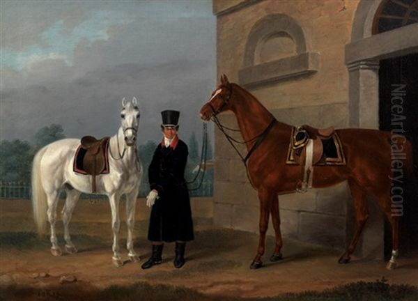 Two Saddled Mounts Oil Painting by Franz Kruger