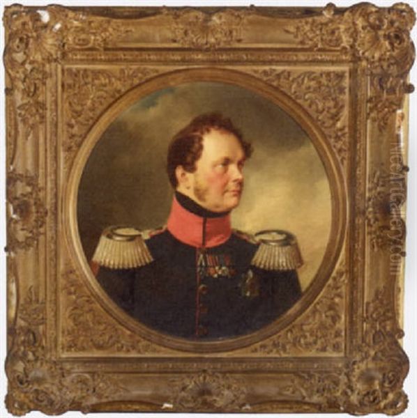 Portrait Of King Friedrich Wilhelm Iv In Military Uniform Oil Painting by Franz Kruger
