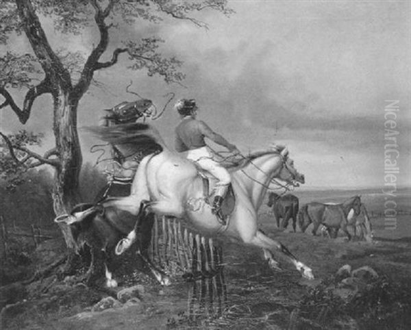 Ein Reiter (furst Radziwill?) Auf Einem Falben, Der Im Begriff Ist, Einen Zaun Zu Uberspringen Oil Painting by Franz Kruger