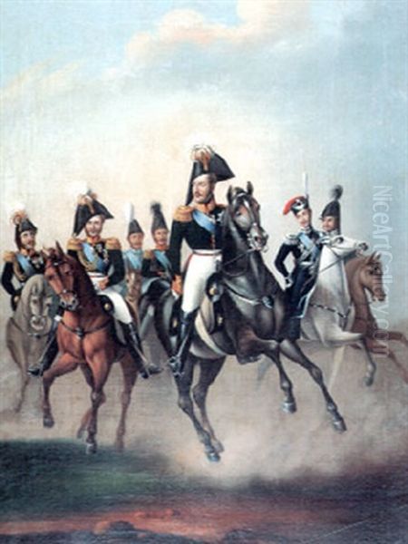 Zar Nikolaus I. Und Gefolge Zu Pferde Oil Painting by Franz Kruger