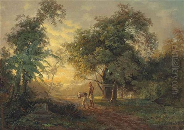 Indische Abendlandschaft Oil Painting by Franz August Otto Krueger