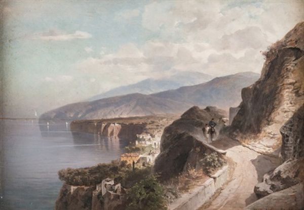Italienische Kustenlandschaft, Wohl Am Golf Von Sorrent Oil Painting by Hermann (August) Kruger
