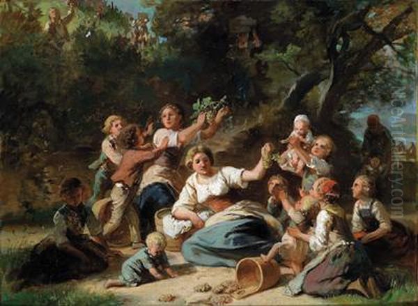 Die Weinlese Oil Painting by Jakob Becker