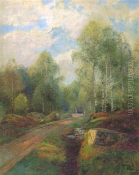 Vag Genom Bjorkskog Oil Painting by Olof Krumlinde