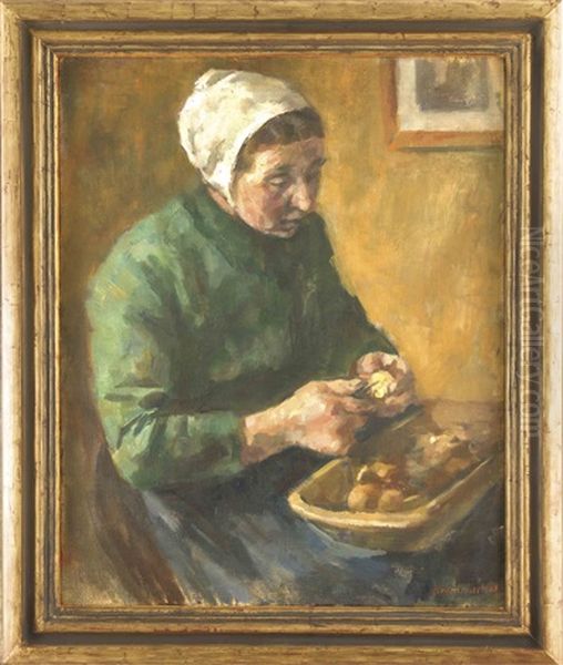 Die Kartoffelschalerin Oil Painting by Karl Krummacher
