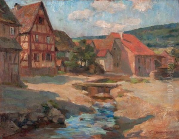 Sonnenbeschienenes Hessisches Dorf Oil Painting by Karl Krummacher