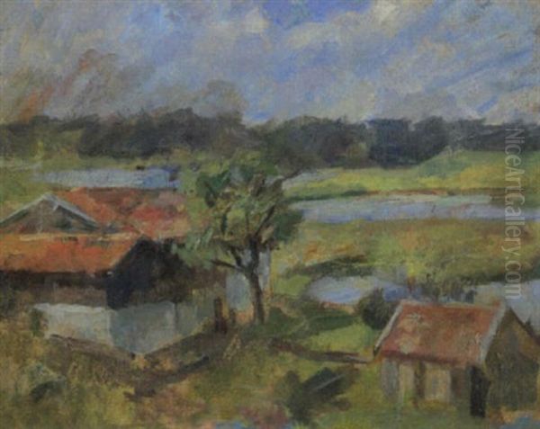 Landschaft Mit Bauerngehoft Oil Painting by Karl Krummacher