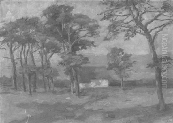 Impressionistic Landscape With Cottage In A Field, Distant Mountains Oil Painting by Karl Krummacher