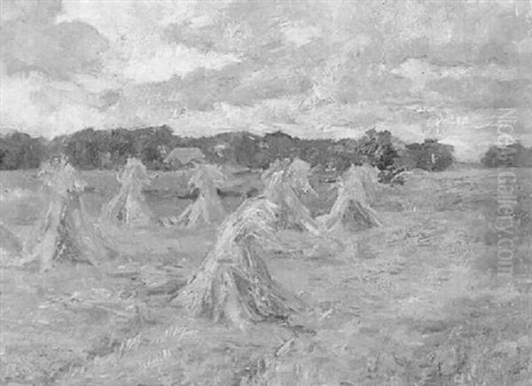 Kornhocken Bei Worpswede Oil Painting by Karl Krummacher