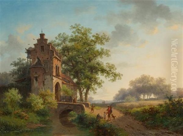 Gegenstucke: Sommerlandschaft Mit Figuren Bei Einem Stadttor / Winterlandschaft Mit Blick Auf Die Ruine Von Schloss Brederode Oil Painting by Frederik Marinus Kruseman