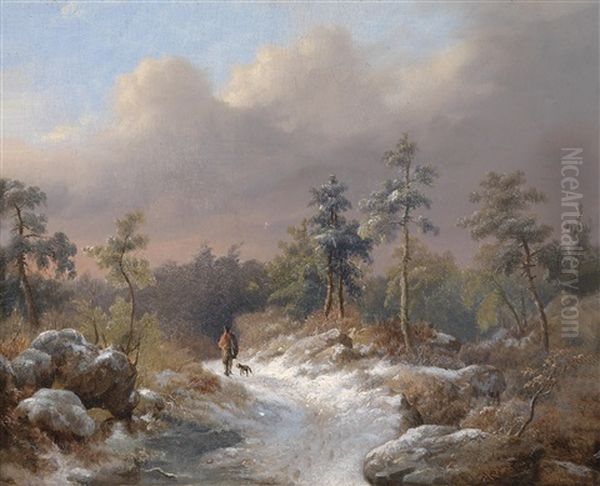 Wanderer Mit Hund Am Heimwg (study) Oil Painting by Frederik Marinus Kruseman