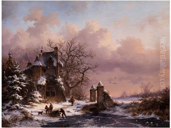 Winterlandschaft Oil Painting by Frederik Marinus Kruseman