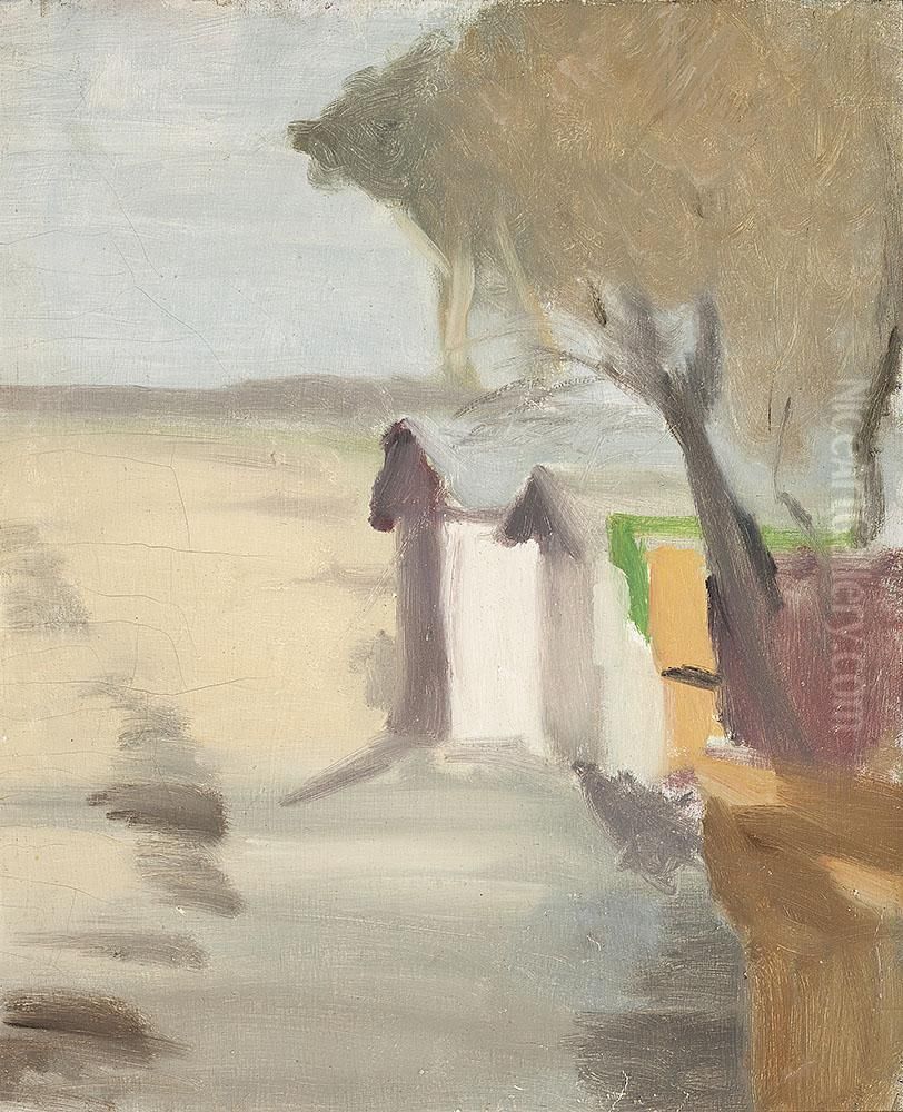 Bathing Boxes, Beaumaris Oil Painting by Clarice Marjoribanks Beckett