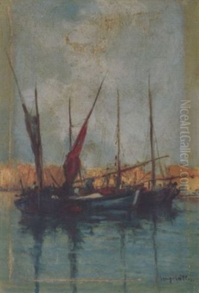 Scene From The Port Of Piraeus Oil Painting by Andreas Krystallis