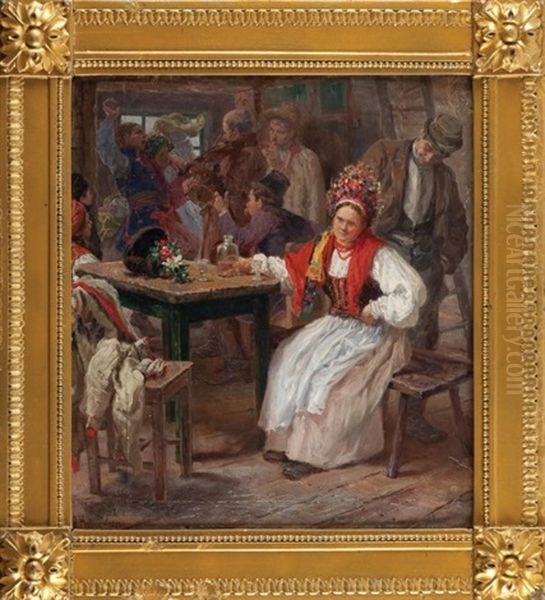 Panna Mloda Oil Painting by Jozef Krzesz-Mecina