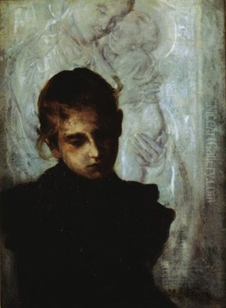 Portret Dziewczynki (sierotka) Oil Painting by Jozef Krzesz-Mecina