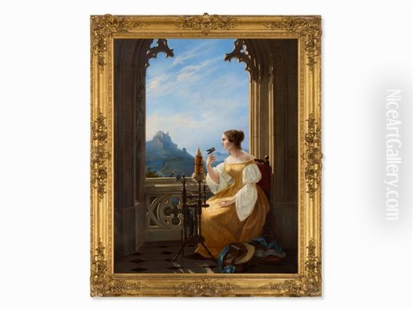 Woman At The Window Oil Painting by Albert Kuchler