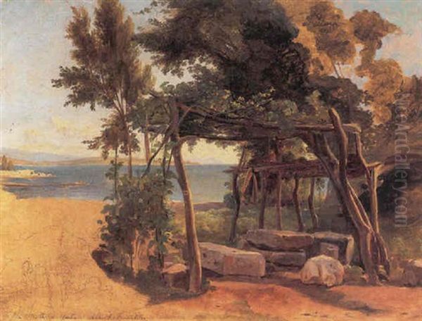 Vinje Ved Kysten, I Baggrunden Middlehavet Oil Painting by Albert Kuchler
