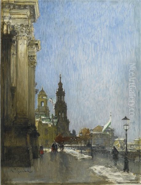 Blick Von Der Bruhl'schen Terrasse Auf Hofkirche Und Semper-oper, Dresden (dresden, A View From The Bruhl'schen Terasse Over The Hofkirche And The Semper Opera) Oil Painting by Gotthardt Kuehl