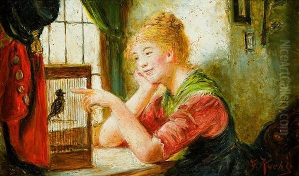Junges Madchen Mit Vogelkafig Oil Painting by Gotthardt Kuehl