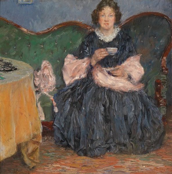 Dame Auf Sofa Oil Painting by Gotthardt Kuehl