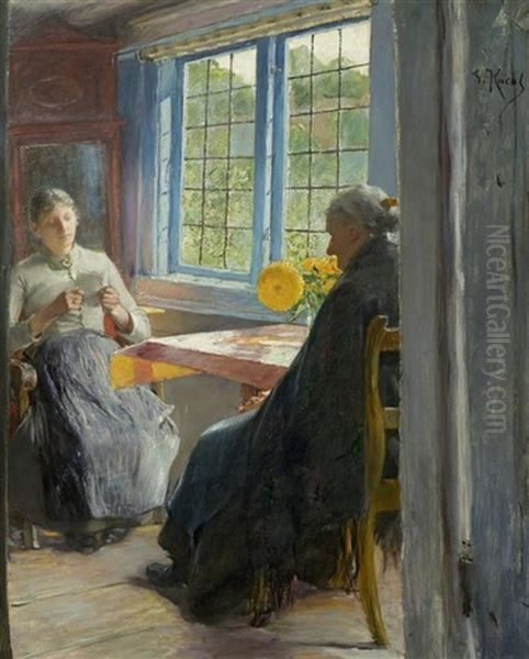 Zwei Damen In Einem Interieur Oil Painting by Gotthardt Kuehl